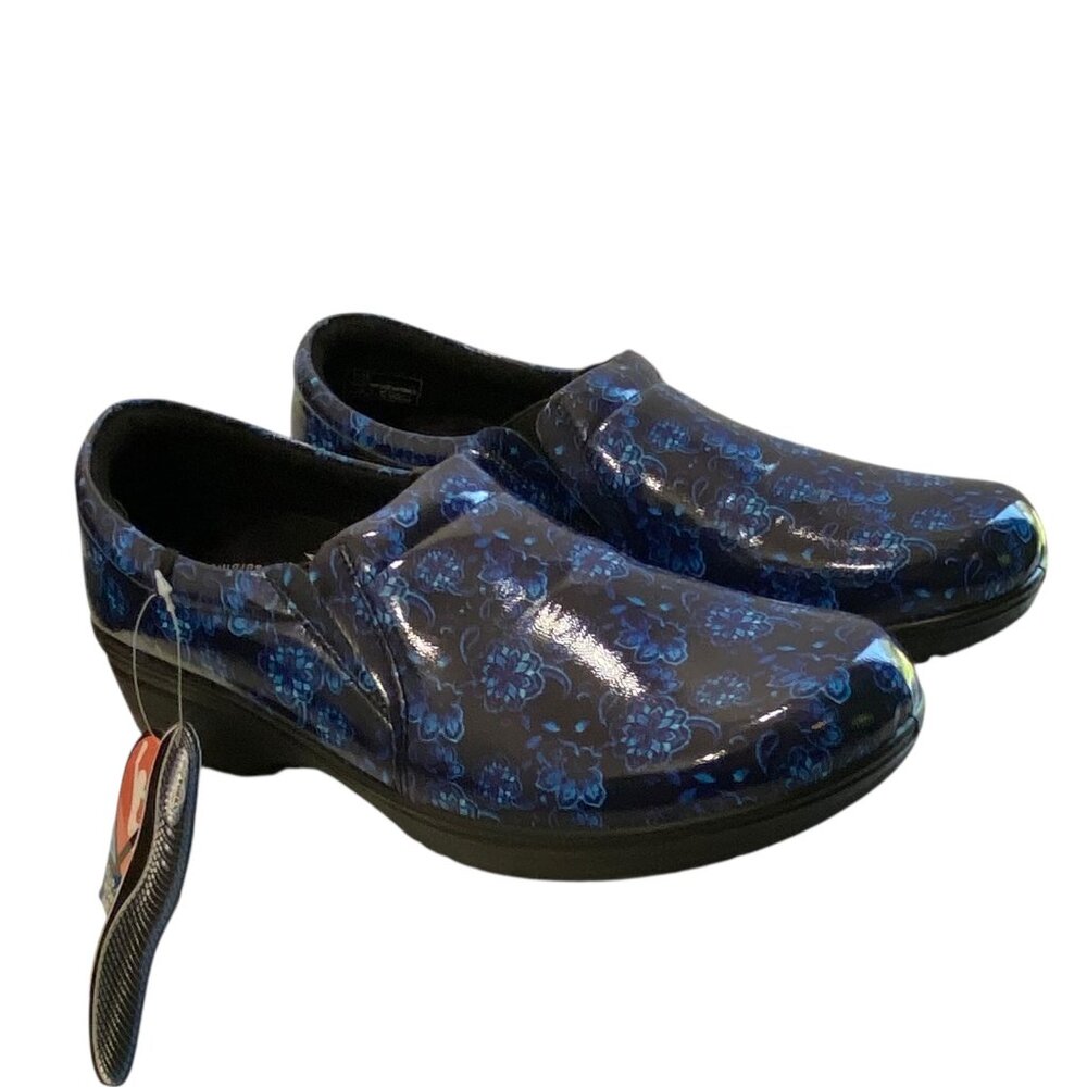 Easy Works Clogs Stress Reducing Slip Resistant NonMarking Women 11M Blue Floral